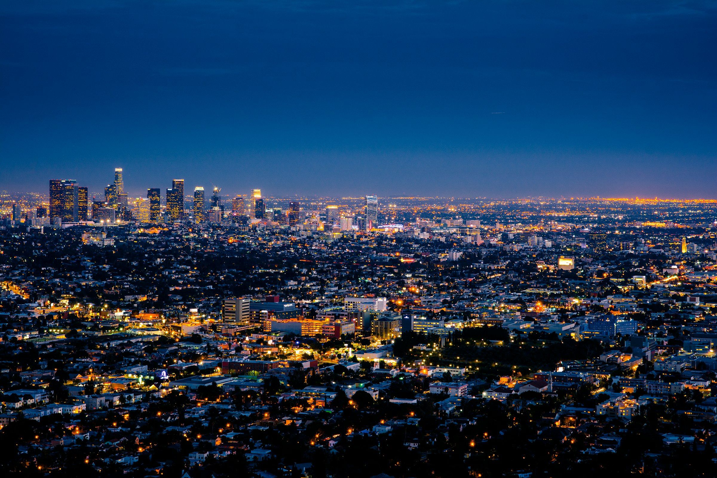 Downtown Los Angeles skyline at dusk